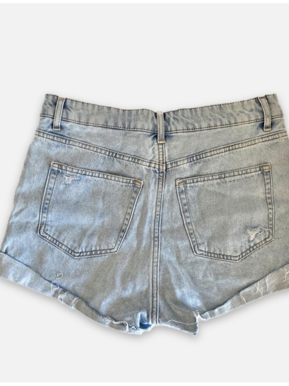 H & M High Denim Shorts Pale Blue Size 6 EUC Like New Distressed Cut Offs - Picture 4 of 6